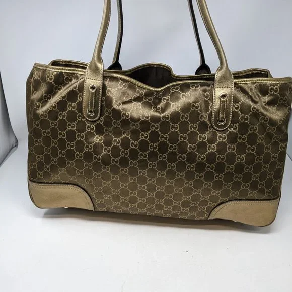 Gucci Tote Bag GG Canvas Light Brown Silk Satin - Picture 3 of 16
